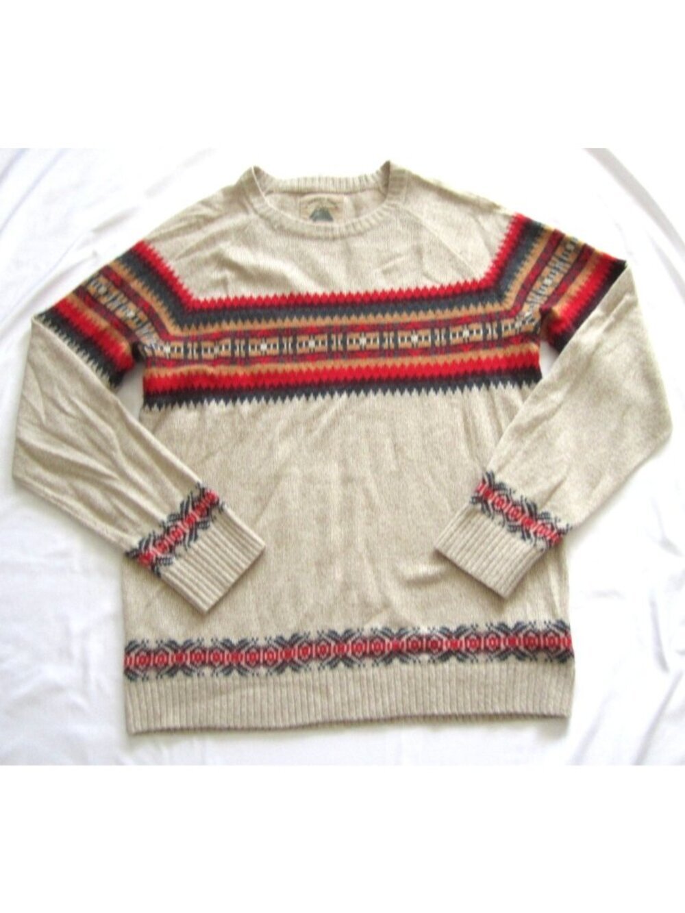 O'Hanlon Mills Fair Isle Sweater Men Sz L Lambswool Geometric‎ Knit Cottage MS60
